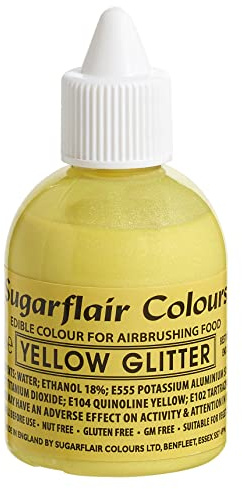 Sugarflair Yellow Metallic Glitter Edible Airbrush Colour - Edible Food Colouring Airbrush Paint for Cakes, Cupcakes, Icing and Cake Decorations - 60ml