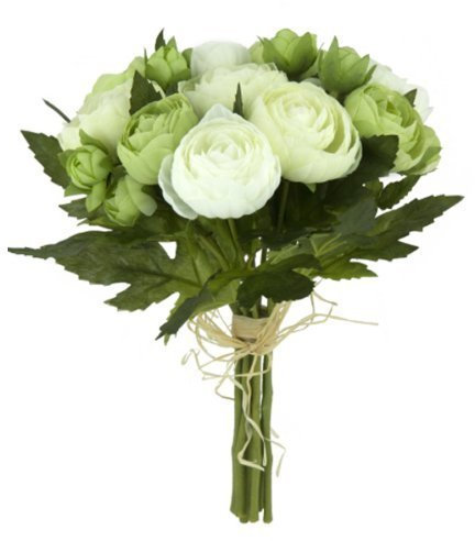 Floristrywarehouse Kunstblumen, Ranunkel-Strauß, 10 Stiele, 23 cm, Grün/Weiß