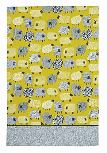 Ulster Weavers Dotty Sheep - Paño de cocina (100% algodón, con bonito diseño de animales dibujados a mano, color amarillo, regalos de cocina y cocina para panaderos y chefs