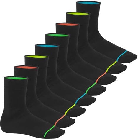 Footstar Herren & Damen Baumwollsocken (8 Paar) Socken im Neon Look - Schwarz 43-46