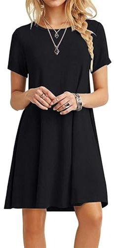 MOLERANI Damen Sommerkleider Casual T-Shirt Kurzarm Strandkleid Loose Swing Damen Kleid (M, Schwarz)