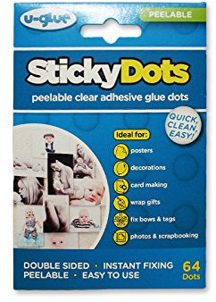 4X U-Glue Sticky Dots Peelable Removable Adhesive Pack of 64 10mm dia 200100