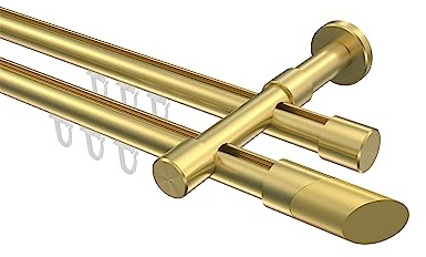 INTERDECO Innenlauf-Gardinenstange 20 mm 2-läufig, moderne Innenlaufstange aus Metall, Messing-Optik, zur Wandmontage, Typ 10213426, 120 cm