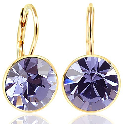 NOBEL SCHMUCK Ohrringe Gold Lila Markenkristalle 925 Sterling - schlicht modern