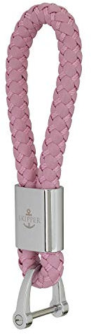Skipper Schlüsselanhänger mit D-Schäkel aus Leder Imitat geflochten Schlüsselbund Schlüsselband Keychain Geschenk für Frau Mann Freund Auto Fahrrad Motorrad Boot 22 Silber 7282 - Rosa