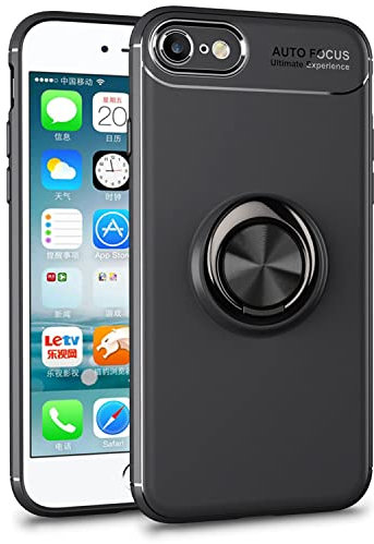 NALIA Ring Handyhülle kompatibel mit iPhone SE 2022 / SE 2020/8 / 7 Hülle, Silikon Cover mit 360-Grad Finger-Halter für magnetische KFZ-Halterung Schutzhülle Phone Case Handy-Tasche, Farbe:Schwarz