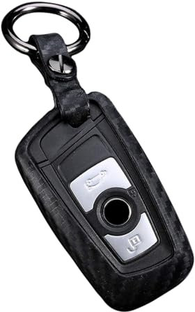 M.JVisun Weich Autoschlüssel Fall für BMW 1 Serie 2 3 Serie 4 Serie 5 Serie 6 Serie 7 Serie 5GT GT3 GT5 X1 X3 X4 M2 M3 M4 M5 M6 Silikon TPU Kohlefaser Muster Abdeckung - Schwarz - Runde Schlüsselbund