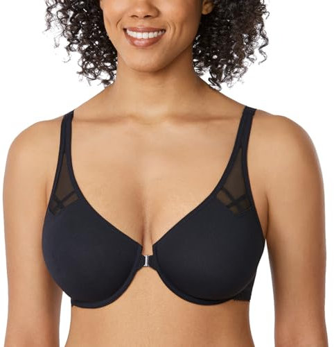 DELIMIRA Women's Front Fastening Bras Underwire Unlined Racerback Plus Size Bra Black 34E