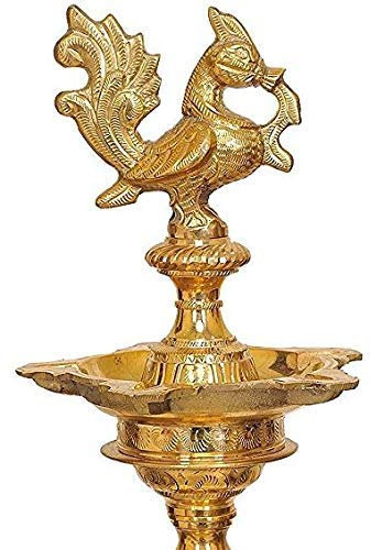 Modfash COPPER KITCHEN Brass Traditional Peacock Kuthuvilakku Nachiyarkovil Handmade Diya Inauguration Pooja Lamp Home Decor, 2 feet