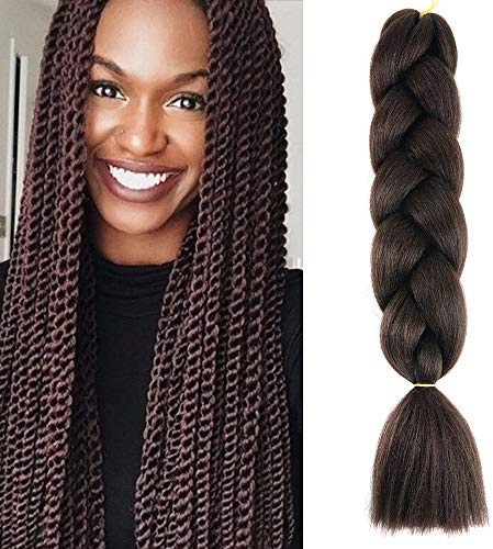 Braids Extensions Mittelbraun, Kunsthaar zum Einflechten 1PCS Braiding Hair | 60cm 100g Jumbo Braids Flechthaar Extensions Synthetik Haare zum Einflechten für Afro Box Braid Zöpfe Flecht‑Haarverlängerung