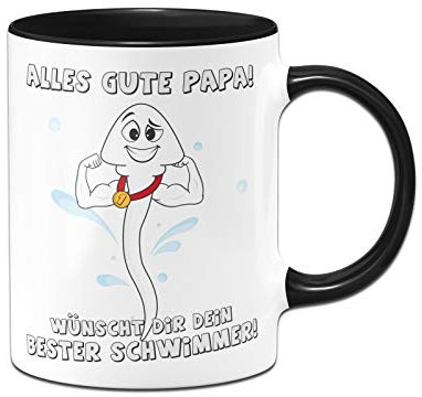 Tassenbrennerei Tasse mit Spruch Alles Gute Papa wünscht Dir Dein bester Schwimmer - Kaffeetasse lustig Geschenk - Spülmaschinenfest (Schwarz)