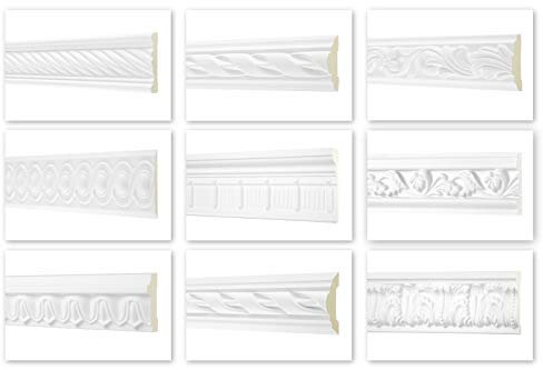 HEXIM Perfect 2 Meter Flachprofile - große Auswahl (AC245-102x30 mm) Stuckprofil aus PU gemustert, weiß, Leistenprofil Dekorleiste Dekorprofile