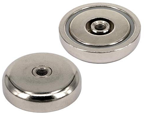Neodym Magnet mit Gewinde Bohrung - Extra Starke Topfmagnete D 32 mm - 30 KG Zugkraft - Flachgreifer Rund mit M5 Innengewinde [1 Stück]