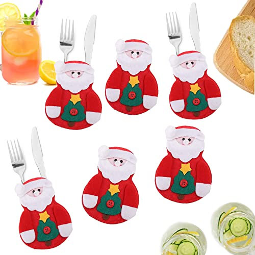 Uten Christmas Cutlery Bags, Christmas Knives Forks Tableware Bags Set, Pockets Knives Forks Bags for Christmas Party Decoration, 6PCS