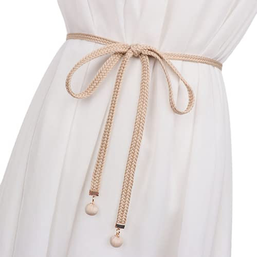 CHENGZI Modische Taillenkette, Seil, geflochtener Kleidergürtel für Damen, beige, Belt Width : 1 cm , Belt length : 150 cm