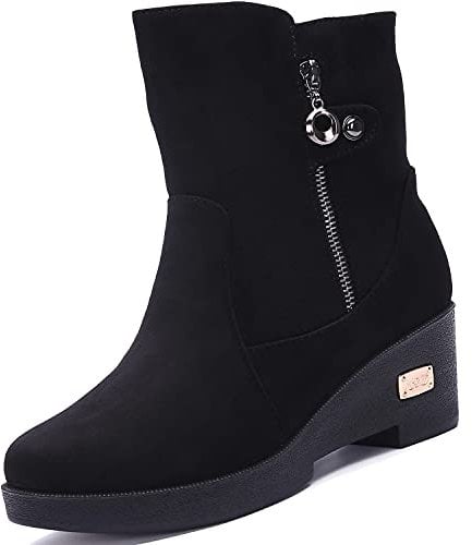 VLOOKST Stivali Donna Stivali da Neve Stivaletti Invernali Scarpe da Neve Pelliccia Caldo Foderato Stivaletto con Zeppa Nero 38EU