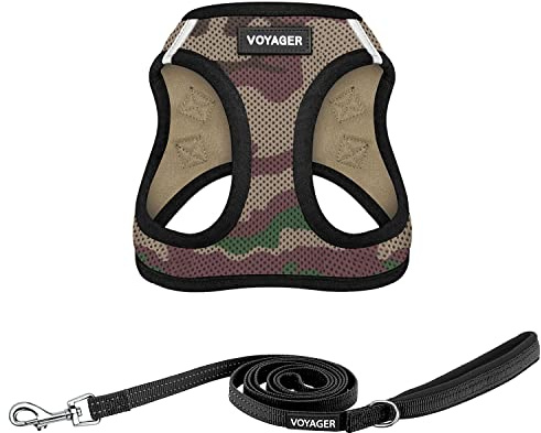 Best Pet Supplies Voyager Step-in Air, Allwetter-Mesh-Geschirr und reflektierende 1,5 m Lange Hundeleine mit Neoprengriff für kleine, mittelgroße und große Rassen Welpen von Best Pet Supplies – Army