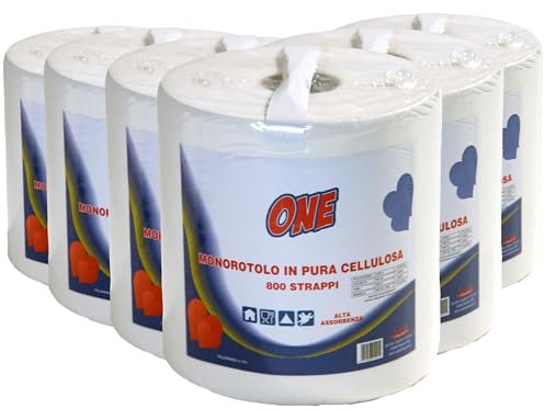 ONE - CARTA CUCINA asciugONE - Pacco da 6 x MAXI rotoli, 800 strappi per rotolo - Asciugatutto ad alta assorbenza, pura cellulosa - Resistente ed assorbente (800 strappi, Pacco da 6 bobine)