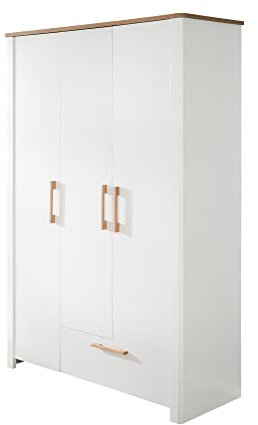 roba Kleiderschrank ‚Ava' 3-trg. in weiß, mit Deckplatte in 'Artisan Eiche‘, HxBxT: 200 x 138,5 x 54 cm