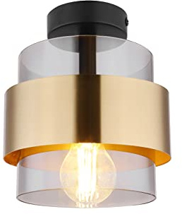 Globo Kleine LED Deckenlampe mit Rauchglas Lampenschirm Ø18cm, Messingring
