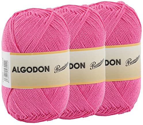 Baumwollgarn 100% Baumwolle 220 Meter zum Stricken und Häkeln, Packung mit 3 x 100g, Farbe Fuchsia