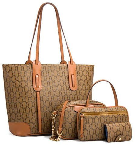 HAWEE Mode Damen Schultertasche mit Reißverschluss Handtasche Groß Frauen Umhängetasche PU Leder Elegant Tragetasche Henkeltasche Geldbörse 4-teiliges Set