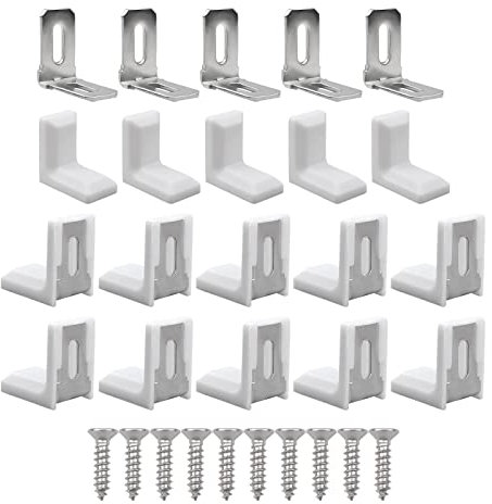 INCREWAY Staffe angolari in plastica, 20 pezzi, in metallo a forma di L, per mensole ad angolo retto a 90 gradi, supporto per mensole angolari con viti per mobili, bianco