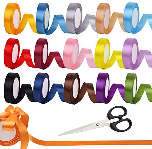 Allazone 15 Rouleaux Ruban Satin, 15 Couleur Ruban de Satin de Couleur Mélangée 2CM x 22M Ruban Cadeau de Noël Convient pour L'artisanat de Décoration de La Maison, Les Emballages Cadeaux