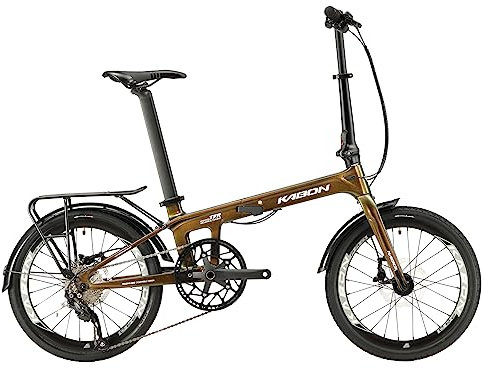 KABON Faltrad für Erwachsene, Kohlefaser Mini Compact Faltrad für Frauen Pendler City Faltbares Fahrrad 20 Zoll Rad (Holografisches Grün)