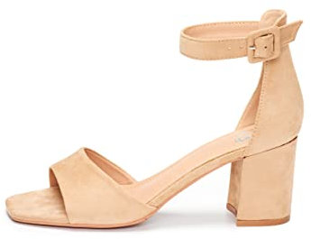 Sandali Donna con Tacco, Beige, 7.5 cm Tacco a blocco, Cinturino alla caviglia, Microfibra, 19042-2-2 (Beige, 40 EU)