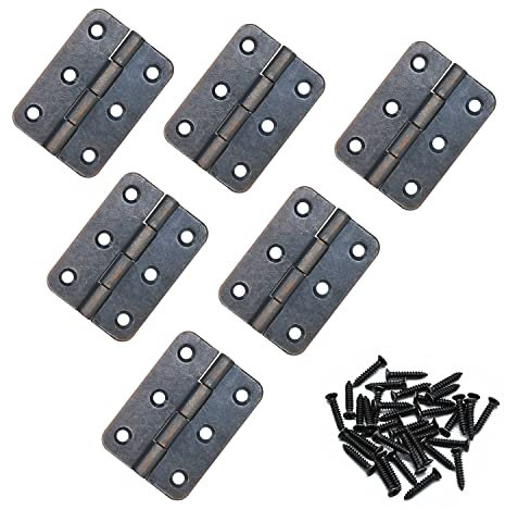 JJWNMLL Scharniere für Holz, 5,1 cm, schwarz, Türscharniere mit 38 Scharnierschrauben für Möbel, Möbel, Hardware, Schrank, Tür, Schublade, Holzkiste (Rotbronze), 6 Stück