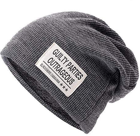 Unisex Beanie Mütze Buchstabe Tuch Mark Hut Plus Samt Wintermütze für Männer Frauen Warm Beanie Ski Sport Wintermütze, grau, One size