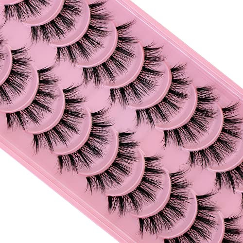 Clear Band 10 Pairs Falsche Wimpern 3D Fluffy Strip Wimpern, D Curl Lash Strip, Natürliche Wispies Fluffy Wimpern für Wispy Fake Wimpern, Faux Wimpern Natürlicher Look (DAXM03)…