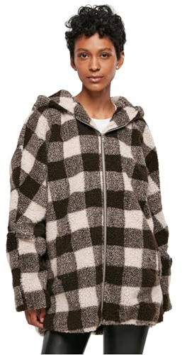 Urban Classics Damen Ladies Hooded Oversized Check Sherpa Jacket