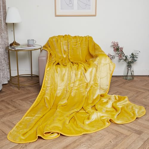 Rohi Luxury Fleece Throw Blanket Double - Super Soft Warm & Fluffy Blanket - Ochre Throws for Sofa & Bed - Couch Throw Fleece Blanket – 150x200cm