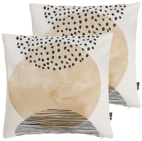 icon Indoor Outdoor Cushions Filled, Kyoto Collection, Mono Sunset Print, Set of 2, 43cm x 43cm, Water Resistant, Outdoor Cushions for Garden Furniture, Lounge, Garden, Patio