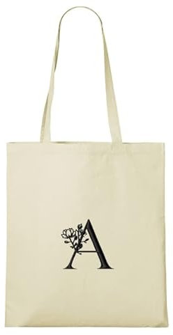 Pet-Jos Personalisierte Baumwolltasche mit Initialen-Stickerei Jutetasche aus besticktem Stoff mit Initialen bestickte individuelle Einkaufstasche Strandtasche (Beige)