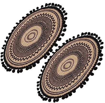 Happyyami 2 Stück Vasenkissen Runde Gewebte Tischsets Boho-Untersetzer Geflochtene Tischsets Bauernhaus-Jute-Tischsets Tischsets Mit Fransen Esstischsets Gewebte Untersetzer Gewebte