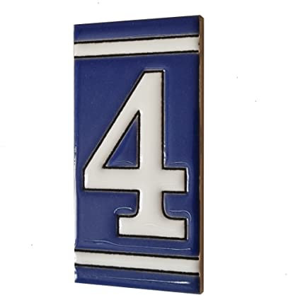 11 x 5.5 cm Classic blue hand-painted ceramic number and letter tiles (Number 4 tile)