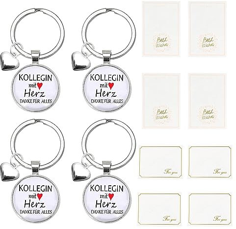 PLCatis Abschiedsgeschenk Kollegin mit Herz 4 Stück Kollegin Danke Alles Kollegen Jobwechsel Geschenk Klein Dankeschön Geschenke Schlüsselanhänger für Abschiedsgeschenk Kollegen Jobwechsel mit Karte