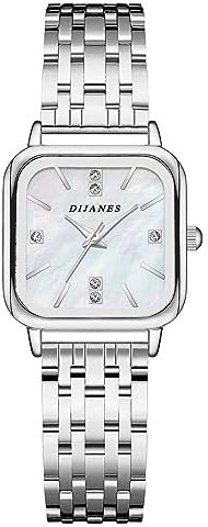 JewelryWe Uhren Damen Metallarmband Quadratisch - Elegant Analog Quarz Armbanduhr Frauen Geschäfts Lässige Uhr mit rechteckigem Muschel Zifferblatt und Silber Legierung Armband