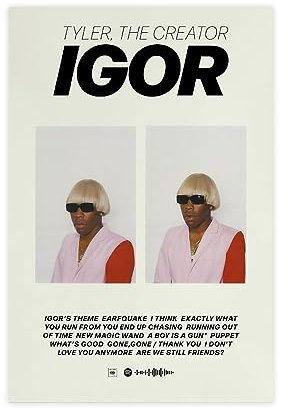 Tyler, The Creator Poster Igor Album Cover Poster Leinwand Poster Wandkunst Dekor Druck Bild Gemälde für Wohnzimmer Schlafzimmer Dekoration 30 x 45 cm