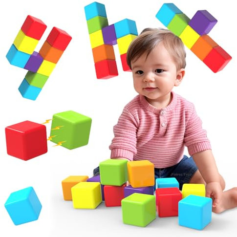 Pairez Toys Magnetische Bausteine, 1,65 Zoll große magnetische Stapelwürfel für Kleinkinder, sensorische & Montessori-Spielzeuge für Jungen & Mädchen von 1, 2, 3 Jahren (12 Stück)