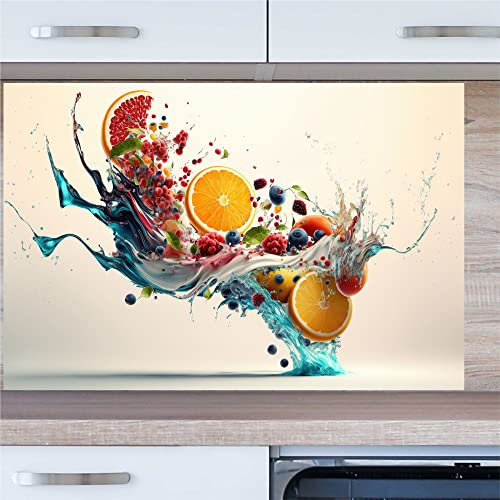INDIGOS UG Küchenrückwand - Früchte - 100x50 cm ESG Echtglas Bedruckt - mit Bild - Motiv - Küche - Rückwand - Glasplatte - Spritzschutz - Herd - Ofen