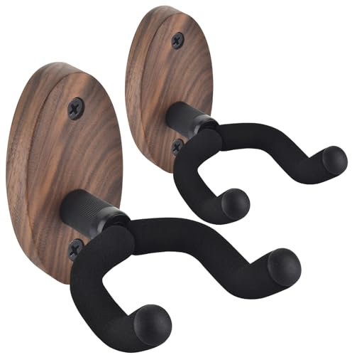 Support Mural Pour Guitare 2 Packs, Support de Guitare Souple et Ajustable Pour Toutes les Tailles de Guitare, Support Mural en Forme de U Pour Guitare Acoustique, Facile à Installer, Noir Noyer, Noir