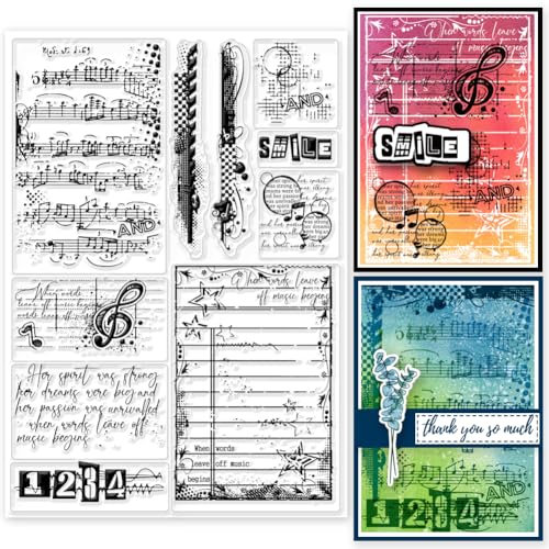GLOBLELAND 5.9x8.3 Zoll Vintage Rahmen Transparente Silikonstempel Musiknote Klare Stamps Retro Flecken Hintergrund Silikonstempel Für Kartengestaltung DIY Prägung Journaling