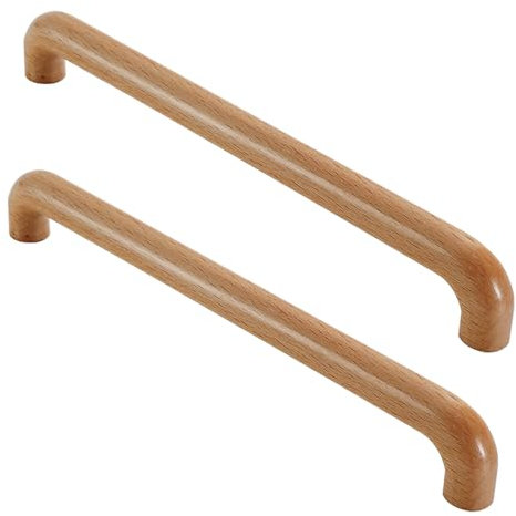 Küchengriffe Holz Schrankgriffe Buche Schubladengriffe Holzgriffe 2 Stück Möbelgriffe Türgriffe, für Küchen Schränke Garderoben, Oberflächenlack (Hole distance 192mm)