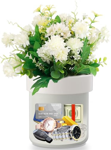 Younion Flower Pot Diversion Safe with Key Lock, Secret Hidden Safe Lock Box, Perfect for Hiding The Valuables Inside Flower Pot’s False Bottom, Plants Not Include, White, YP-02