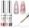 RARJSM Metallic Nail Art Gel Liner Silver Rose Gold 2pcs Set Mirror Chrome 3D Effect 8ml Build in Thin Brush Metal Painting Drawing Striper Thin Brush Gel Polish Soak off UV LED Curing Requires