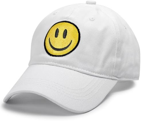 Baseballkappe mit lächelndem Gesicht für Damen und Herren, niedliche Baseballkappe, unstrukturierte Baumwolle, Papa-Hut, Weiss/opulenter Garten, Einheitsgröße